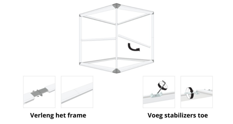 Eindeloze formaten 65mm. kubus textielframes
